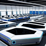 A diverse team of professional logistics engineers and data analysts in a modern, automated logistics hub. They are fully clothed in modest business attire, gathered around large, transparent screens displaying real-time supply chain data, predictive analytics, and optimized routes. Autonomous guided vehicles (AGVs) are visible moving efficiently in the background, alongside automated sorting systems. The scene conveys innovation, collaboration, and high-tech efficiency. Perfect anatomy, correct proportions, natural poses, well-formed hands, proper finger count, natural body proportions. Safe for work, appropriate content, professional, family-friendly. High-resolution, professional photography.