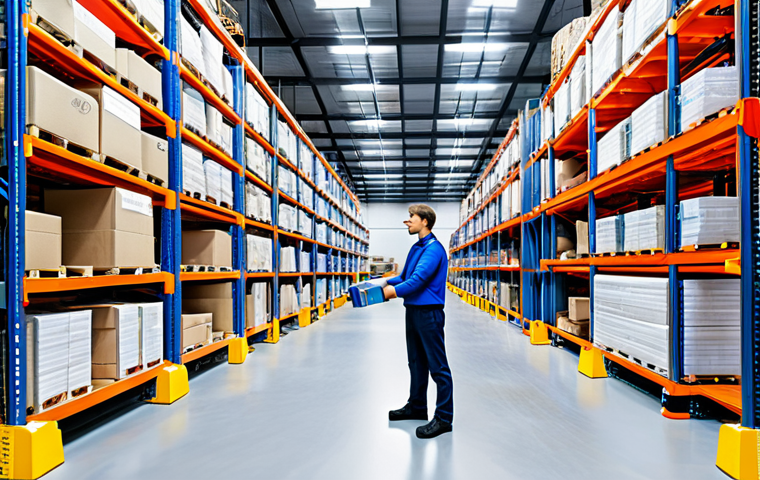 물류기술사와 물류 프로세스 개선 사례 - Modern Warehouse Optimization**
"A bright, high-tech warehouse scene with a Tecnólogo em Logística ...