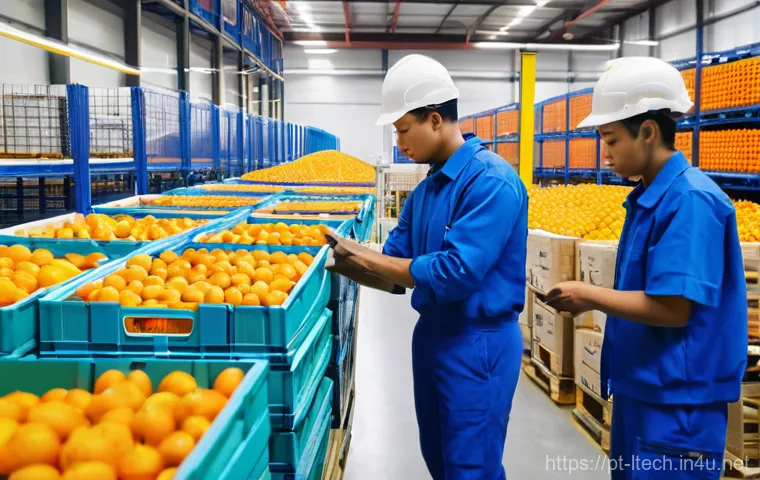 물류기술사와 콜드체인 물류 운영 사례 - **Prompt:** A bustling, brightly lit, and meticulously organized cold chain logistics warehouse. Div...