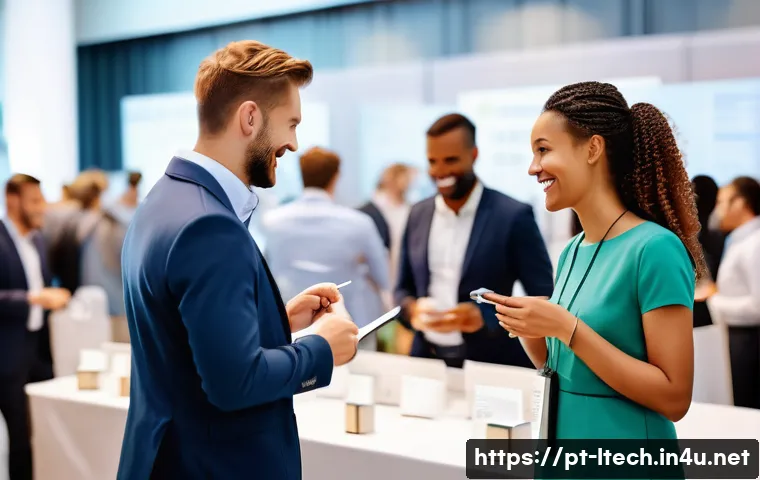 물류기술사 취득 후 네트워킹 전략 - A professional networking event focused on logistics, showing a diverse group of business people in ...