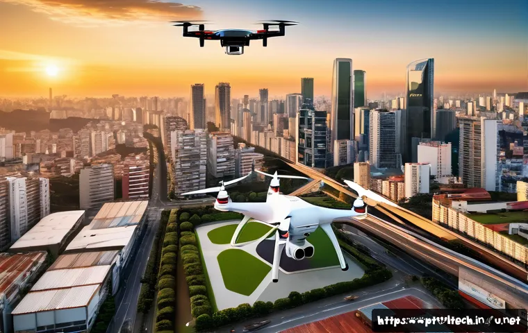물류기술사 자격증과 드론 물류의 활용 - A futuristic Brazilian urban scene showcasing advanced delivery drones flying over S&atilde;o Paulo&rsquo;s skyli...