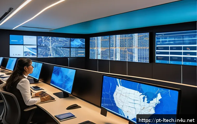물류기술사 자격증과 AI 물류 기술 트렌드 - A modern logistics control room with diverse professionals of various ethnicities analyzing real-tim...