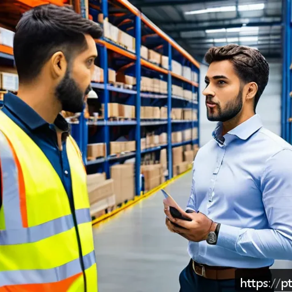 물류기술사 자격증의 취업 필수성 - A professional logistics manager in a modern warehouse environment, wearing business casual attire w...