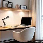 물류기술사 시험 준비에 필요한 학습 환경 - A cozy and well-organized study corner inside a modern Brazilian apartment bedroom, featuring a clea...