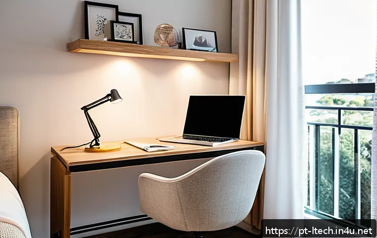 물류기술사 시험 준비에 필요한 학습 환경 - A cozy and well-organized study corner inside a modern Brazilian apartment bedroom, featuring a clea...